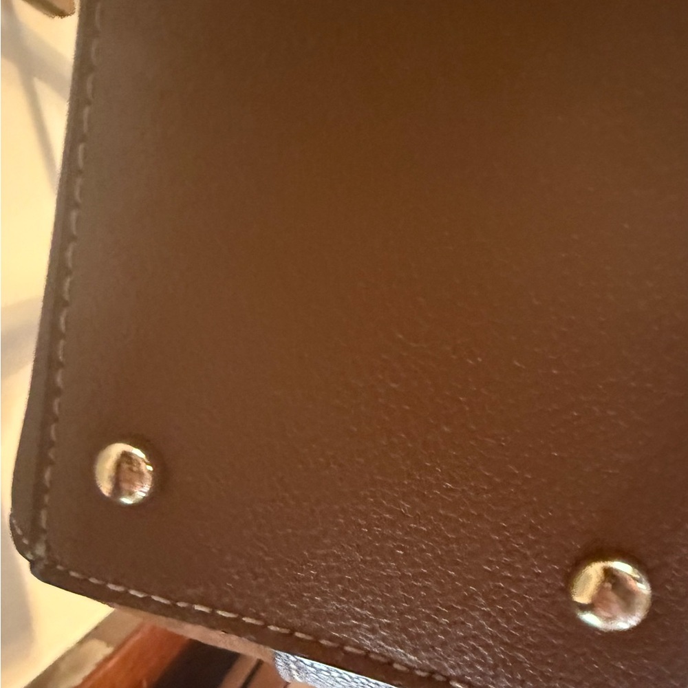 SOLD—Nine West Tan Structured Tote with faux leather Gold Accents- EUC - Picture 8 of 14